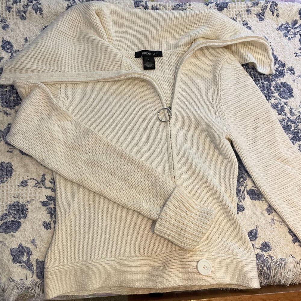 Arden B - Off Center Zip Cardigan - Cream Color - Size S